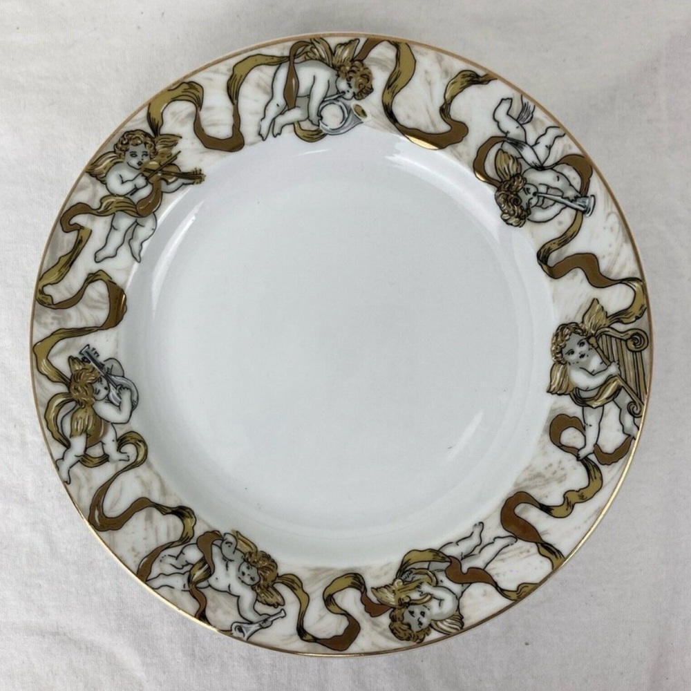 4pc American Atelier Heavenly Hosts Cherubs Angel Christmas Round Salad Plate 8"